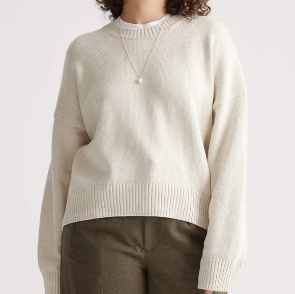 Quince Organic Cotton Boyfriend Crew Neck Sweater Speckled Beige Relaxed Size XL - Picture 1 of 8